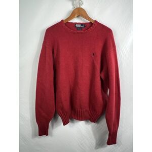 VTG Polo Ralph Lauren Red Cotton‎ Pullover Crewneck Sweater Hong Kong Men's XL